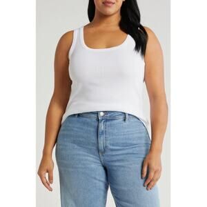 New CASLON NORDSTROM Women's White Melody Rib Tank Top Size L